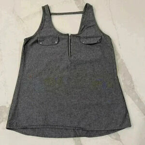 New Look Gray Sleeveless Blouse Zipper Front Silver Accents Women’s Size Medium